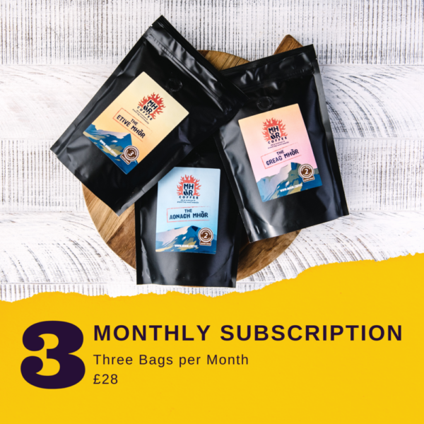 Mhor Coffee - coffee subscriptions, coffee subscription, 3 bags of coffee per month, monthly subscription